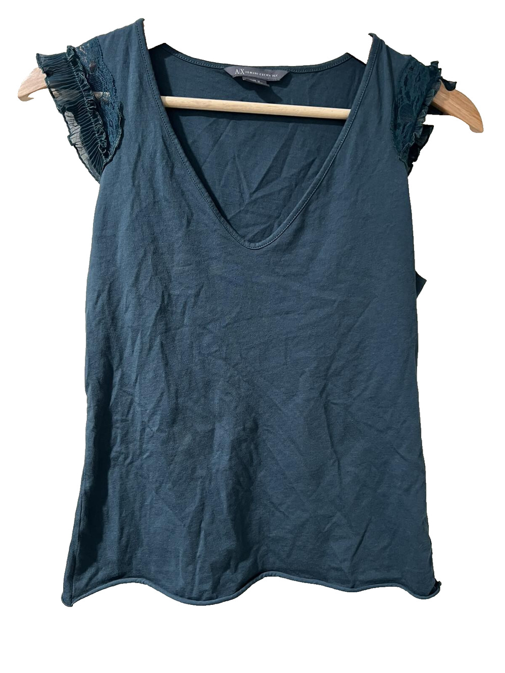 ARMANI EXCHANGE Women Teal Flutter Sleeve Top Green Size S Cotton A001981